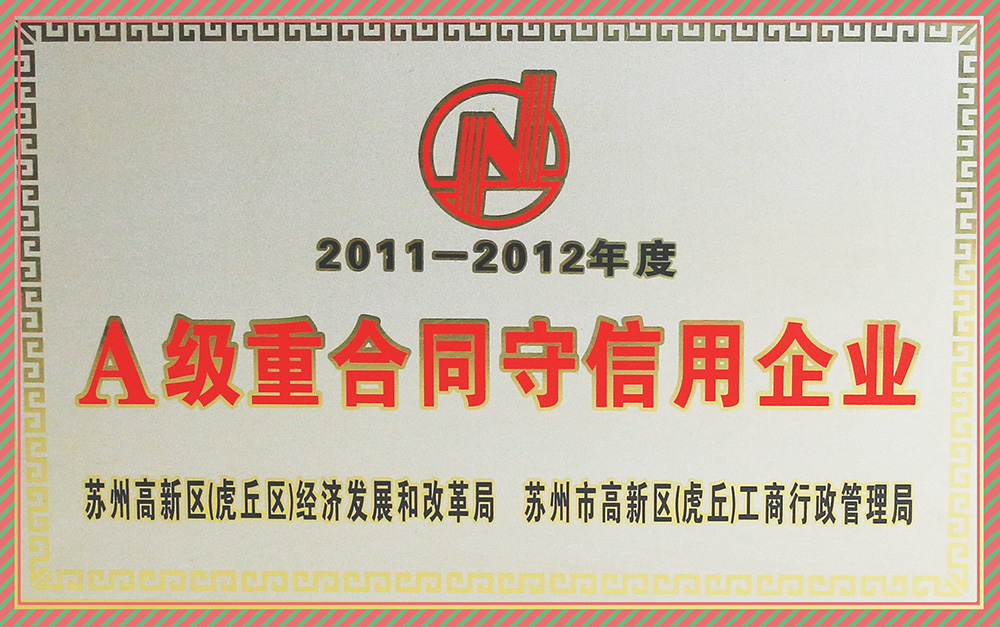 A級重合同守信用企業證書